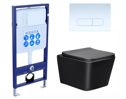 Комплект 3 в 1 инсталляция Акватек Standart 50 + Унитаз Vincea Q-Line VT1-12MB черный с кнопкой белой INS-0000012 + VT1-12MB + KDI-0000013