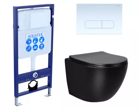 Комплект 3 в 1 инсталляция Акватек Standart 50 + Унитаз Vincea Globo VT1-14MB черный с кнопкой белой INS-0000012 + VT1-14MB + KDI-0000013