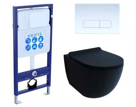 Комплект 3 в 1 инсталляция Акватек Standart 50 + Унитаз подвесной Esbano Garcia черный с кнопкой белой INS-0000012 + ESUPGARCBM + KDI-0000013