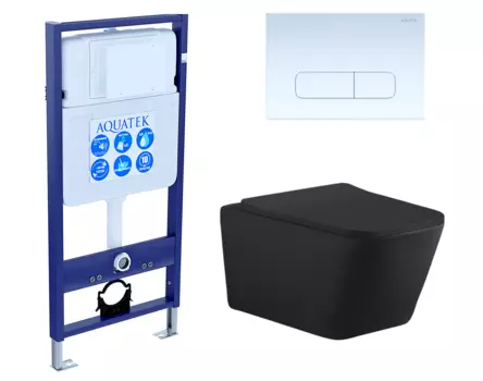 Комплект 3 в 1 инсталляция Акватек Standart 50 + Унитаз подвесной Aquanet Tavr-W BW 287011 черный с кнопкой белой INS-0000012 + 287011 + KDI-0000013