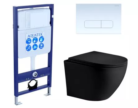 Комплект 3 в 1 инсталляция Акватек Standart 50 + Унитаз подвесной Weltwasser WW Merzbach 043 MT-BL черный с кнопкой белой INS-0000012 + 10000008255 + KDI-0000013