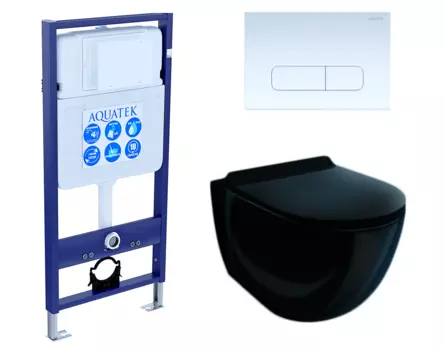 Комплект 3 в 1 инсталляция Акватек Standart 50 + Унитаз подвесной Esbano Garcia ESUPGARCB чёрный с кнопкой белой INS-0000012 + ESUPGARCB + KDI-0000013