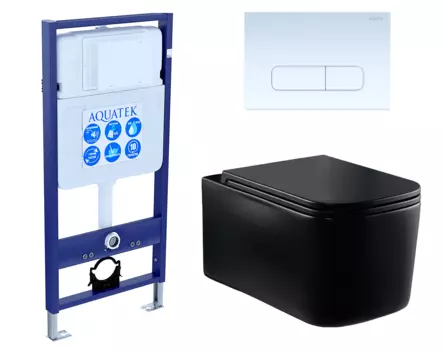 Комплект 3 в 1 инсталляция Акватек Standart 50 + Унитаз Vincea Ultra Rimless VT1-32MB черный с кнопкой белой INS-0000012 + VT1-32MB + KDI-0000013