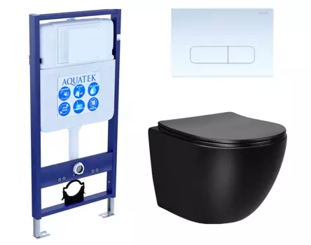 Комплект 3 в 1 инсталляция Акватек Standart 50 + Унитаз Vincea Globo VT1-14SMB черный с кнопкой белой INS-0000012 + VT1-14SMB + KDI-0000013
