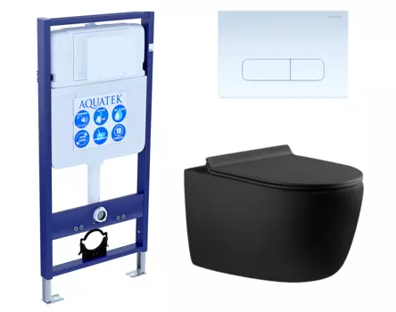 Комплект 3 в 1 инсталляция Акватек Standart 50 + Унитаз подвесной Aquanet Cetus 287008 черный с кнопкой белой INS-0000012 + 287008 + KDI-0000013
