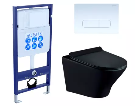 Комплект 3 в 1 инсталляция Акватек Standart 50 + Унитаз подвесной Esbano Aster ESUPASTEBM черный с кнопкой белой INS-0000012 + ESUPASTEBM + KDI-0000013
