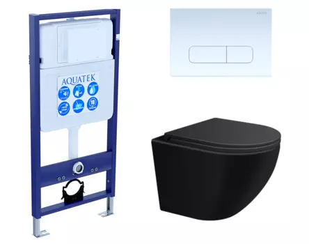 Комплект 3 в 1 инсталляция Акватек Standart 50 + Подвесной унитаз SinteSi EVI черный с кнопкой белой INS-0000012 + SIN-TS-EVI-151BM + KDI-0000013