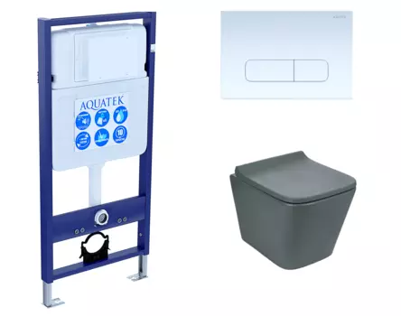 Комплект 3 в 1 инсталляция Акватек Standart 50 + Унитаз подвесной Weltwasser WW SK Gelbach 041 MT-GR серый с кнопкой белой INS-0000012 + 10000008263 + KDI-0000013