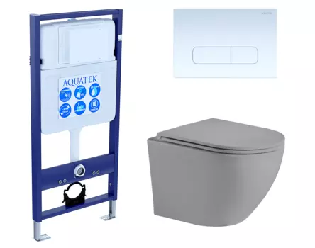 Комплект 3 в 1 инсталляция Акватек Standart 50 + Унитаз подвесной Weltwasser WW Merzbach 043 MT-GR серый с кнопкой белой INS-0000012 + 10000003708 + KDI-0000013
