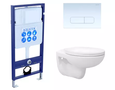 Комплект 3 в 1 инсталляция Акватек Standart 50 + Унитаз подвесной Enio Ekos EN0170571 с кнопкой белой INS-0000012 + EN0170571 + KDI-0000013