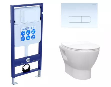 Комплект 3 в 1 инсталляция Акватек Standart 50 + Унитаз подвесной Enio Nativo EN1270551 с кнопкой белой INS-0000012 + EN1270551 + KDI-0000013