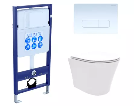 Комплект 3 в 1 инсталляция Акватек Standart 50 + Унитаз подвесной Enio Neo EN5370588 с кнопкой белой INS-0000012 + EN5370588 + KDI-0000013