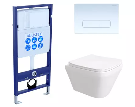 Комплект 3 в 1 инсталляция Акватек Standart 50 + Унитаз подвесной Enio Vicino EN9170544 с кнопкой белой INS-0000012 + EN9170544 + KDI-0000013