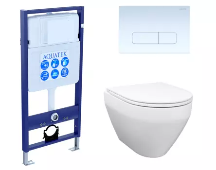 Комплект 3 в 1 инсталляция Акватек Standart 50 + Унитаз подвесной Enio Cono EN2870522 с кнопкой белой INS-0000012 + EN2870522 + KDI-0000013