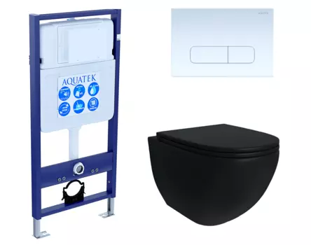 Комплект 3 в 1 инсталляция Акватек Standart 50 + Унитаз подвесной Enio Unico BL EN4105055 черный с кнопкой белой INS-0000012 + EN4105055 + KDI-0000013