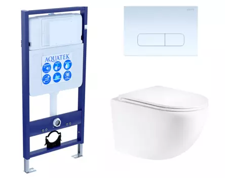 Комплект 3 в 1 инсталляция Акватек Standart 50 + Унитаз подвесной Enio Unico Tornado EN2105073 с кнопкой белой INS-0000012 + EN2105073 + KDI-0000013