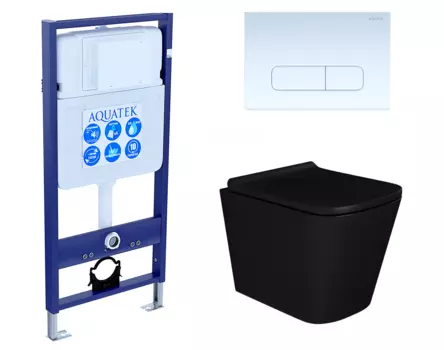 Комплект 3 в 1 инсталляция Акватек Standart 50 + Унитаз подвесной Enio Binario BL EN4180225 черный с кнопкой белой INS-0000012 + EN4180225 + KDI-0000013