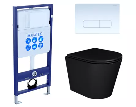Комплект 3 в 1 инсталляция Акватек Standart 50 + Унитаз подвесной Enio Cento BL EN4280035 черный с кнопкой белой INS-0000012 + EN4280035 + KDI-0000013