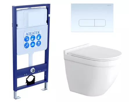 Комплект 3 в 1 инсталляция Акватек Standart 50 + Унитаз подвесной Enio Pulito EN1170052 с кнопкой белой INS-0000012 + EN1170052 + KDI-0000013