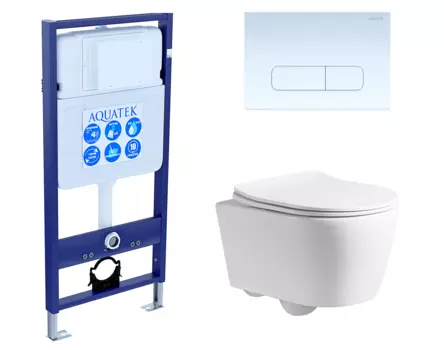 Комплект 3 в 1 инсталляция Акватек Standart 50 + Унитаз подвесной CeruttiSpa Sella PP 9738 с кнопкой белой INS-0000012 + 9738 + KDI-0000013
