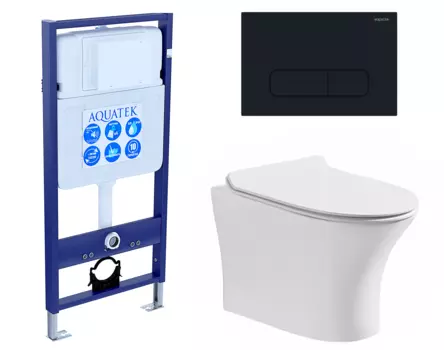 Комплект 3 в 1 инсталляция Акватек Standart 50 + Подвесной безободковый унитаз CeruttiSpa Bernina aria с кнопкой черной INS-0000012 + 7191 + KDI-0000017