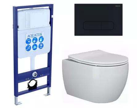 Комплект 3 в 1 инсталляция Акватек Standart 50 + Унитаз подвесной Ceramica Nova Play CN3001 с кнопкой черной INS-0000012 + CN3001 + KDI-0000017