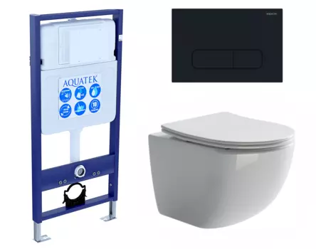 Комплект 3 в 1 инсталляция Акватек Standart 50 + Унитаз подвесной Ceramica Nova Forma CN3009 с кнопкой черной INS-0000012 + CN3009 + KDI-0000017