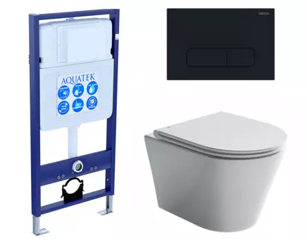 Комплект 3 в 1 инсталляция Акватек Standart 50 + Унитаз подвесной Ceramica Nova Forma CN3011 с кнопкой черной INS-0000012 + CN3011 + KDI-0000017