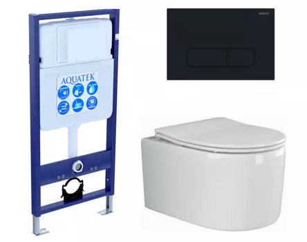 Комплект 3 в 1 инсталляция Акватек Standart 50 + Унитаз подвесной Ceramica Nova Moments CN3003 с кнопкой черной INS-0000012 + CN3003 + KDI-0000017