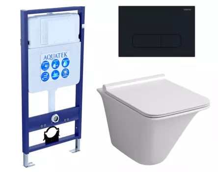 Комплект 3 в 1 инсталляция Акватек Standart 50 + Унитаз подвесной Grossman GR-4413S с кнопкой черной INS-0000012 + GR-4413S + KDI-0000017