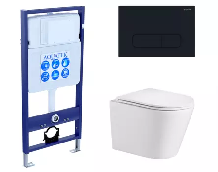 Комплект 3 в 1 инсталляция Акватек Standart 50 + Подвесной унитаз WeltWasser Salzbach 043 GL-WT с кнопкой черной INS-0000012 + 10000008257 + KDI-0000017