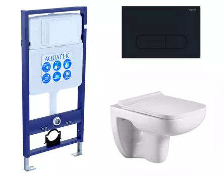 Комплект 3 в 1 инсталляция Акватек Standart 50 + Подвесной унитаз WeltWasser Kehlbach 004 GL-WT с кнопкой черной INS-0000012 + 10000003810 + KDI-0000017