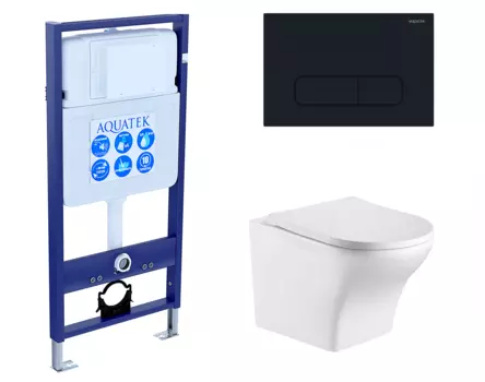 Комплект 3 в 1 инсталляция Акватек Standart 50 + Подвесной унитаз WeltWasser Odenbach 004 GL-WT с кнопкой черной INS-0000012 + 10000003704 + KDI-0000017