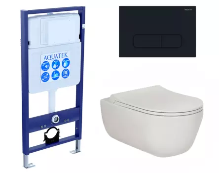 Комплект 3 в 1 инсталляция Акватек Standart 50 + Унитаз подвесной Berges Wasserhaus Ego XL 082118 с кнопкой черной INS-0000012 + 082118 + KDI-0000017