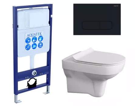 Комплект 3 в 1 инсталляция Акватек Standart 50 + Унитаз подвесной Cersanit City New clean on с кнопкой черной INS-0000012 + S-MZ-CITY-COn-S-DL-w + KDI-0000017
