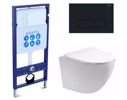 Комплект 3 в 1 инсталляция Акватек Standart 50 + Унитаз подвесной Акватек Европа AQ1900-00 с кнопкой черной INS-0000012 + AQ1900-00 + KDI-0000017