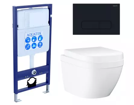 Комплект 3 в 1 инсталляция Акватек Standart 50 + Унитаз подвесной Grohe Euro Ceramic 39206000 с кнопкой черной INS-0000012 + 39206000 + 39330001 + KDI-0000017