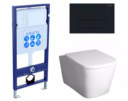 Комплект 3 в 1 инсталляция Акватек Standart 50 + Унитаз подвесной BelBagno Albano BB120CHR с кнопкой черной INS-0000012 + BB120CHR + BB120SC + KDI-0000017