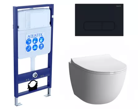 Комплект 3 в 1 инсталляция Акватек Standart 50 + Унитаз подвесной VitrA Sento 7748В003-0075 с кнопкой черной INS-0000012 + 7748B003-0075 + 130-003-009 + KDI-0000017