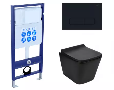 Комплект 3 в 1 инсталляция Акватек Standart 50 + Подвесной унитаз WeltWasser Gelbach 041 MT-BL черный с кнопкой черной INS-0000012 + 10000008262 + KDI-0000017