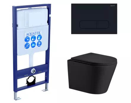 Комплект 3 в 1 инсталляция Акватек Standart 50 + Подвесной унитаз WeltWasser Salzbach 043 MT-BL черный с кнопкой черной INS-0000012 + 10000008258 + KDI-0000017