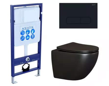 Комплект 3 в 1 инсталляция Акватек Standart 50 + Унитаз подвесной Ceramica Nova Metropol CN4002MB черный с кнопкой черной INS-0000012 + CN4002MB + KDI-0000017