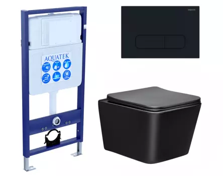 Комплект 3 в 1 инсталляция Акватек Standart 50 + Унитаз Vincea Q-Line VT1-12MB черный с кнопкой черной INS-0000012 + VT1-12MB + KDI-0000017