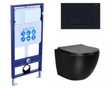 Комплект 3 в 1 инсталляция Акватек Standart 50 + Унитаз Vincea Globo VT1-14MB черный с кнопкой черной INS-0000012 + VT1-14MB + KDI-0000017