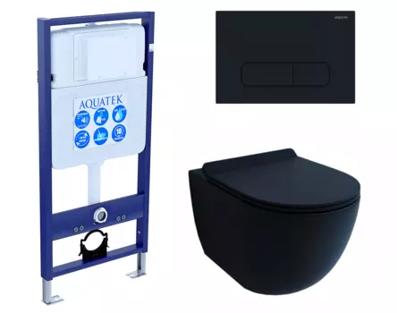 Комплект 3 в 1 инсталляция Акватек Standart 50 + Унитаз подвесной Esbano Garcia черный с кнопкой черной INS-0000012 + ESUPGARCBM + KDI-0000017
