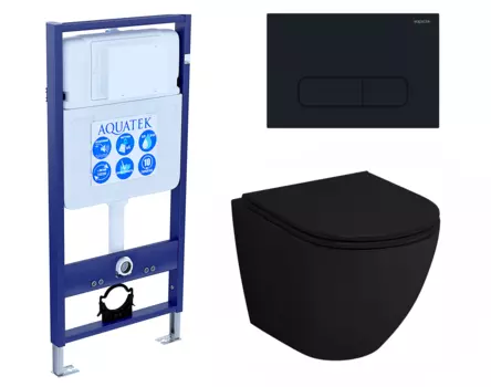 Комплект 3 в 1 инсталляция Акватек Standart 50 + Унитаз подвесной Grossman GR-4455BMS черный с кнопкой черной INS-0000012 + GR-4455BMS + KDI-0000017