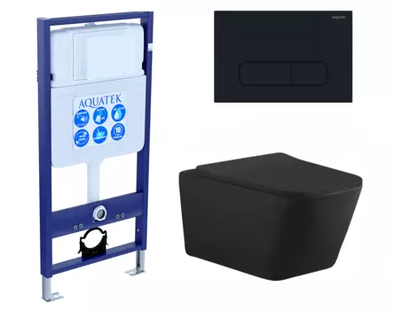 Комплект 3 в 1 инсталляция Акватек Standart 50 + Унитаз подвесной Aquanet Tavr-W BW 287011 черный с кнопкой черной INS-0000012 + 287011 + KDI-0000017