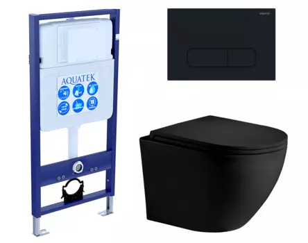 Комплект 3 в 1 инсталляция Акватек Standart 50 + Унитаз подвесной Weltwasser WW Merzbach 043 MT-BL черный с кнопкой черной INS-0000012 + 10000008255 + KDI-0000017