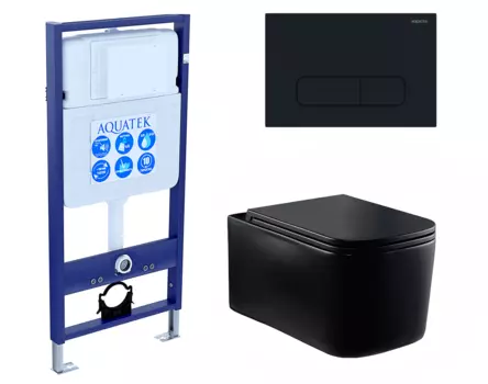 Комплект 3 в 1 инсталляция Акватек Standart 50 + Унитаз Vincea Ultra Rimless VT1-32MB черный с кнопкой черной INS-0000012 + VT1-32MB + KDI-0000017