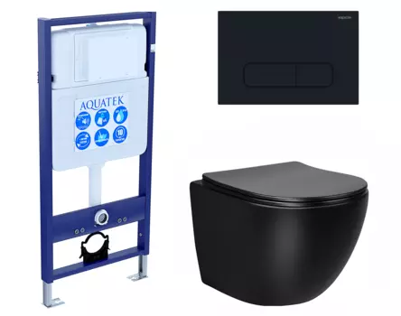 Комплект 3 в 1 инсталляция Акватек Standart 50 + Унитаз Vincea Globo VT1-14SMB черный с кнопкой черной INS-0000012 + VT1-14SMB + KDI-0000017